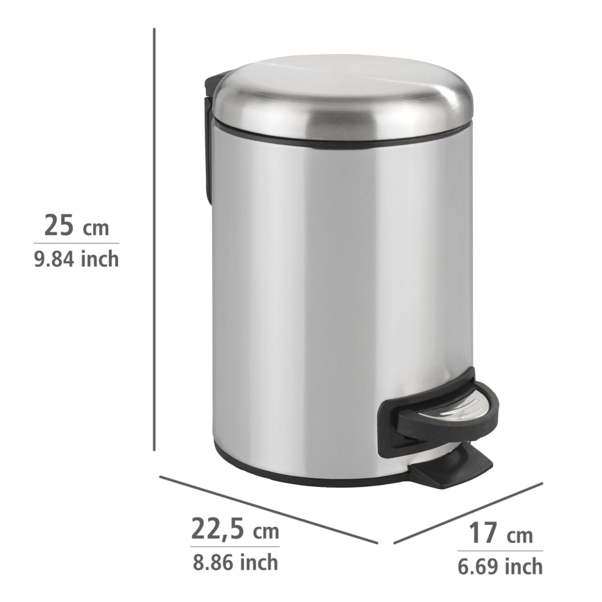 WENKO 22829100 - Atkritumu tvertne LEMAN 17x25 cm nerūsējošā tērauda/satīna apdare/melna
