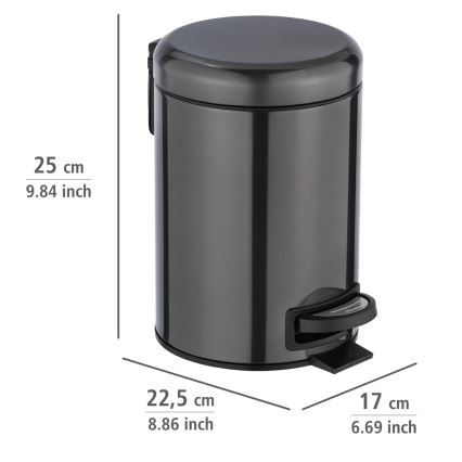 WENKO 24035100 - Atkritumu tvertne LEMAN 17x25 cm, nerūsējošais tērauds/melna