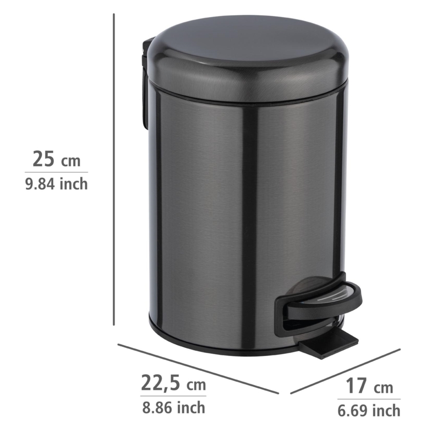 WENKO 24035100 - Atkritumu tvertne LEMAN 17x25 cm, nerūsējošais tērauds/melna