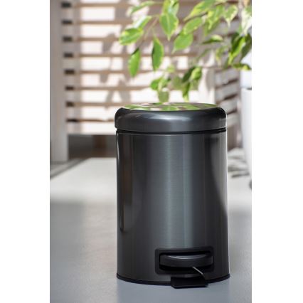 WENKO 24035100 - Atkritumu tvertne LEMAN 17x25 cm, nerūsējošais tērauds/melna