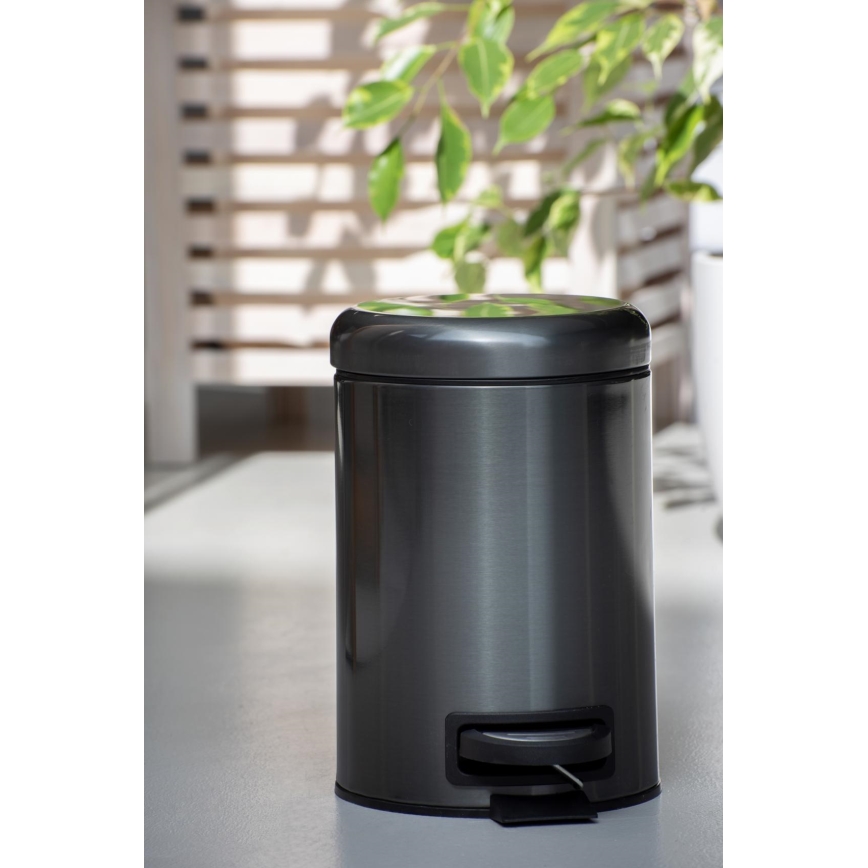 WENKO 24035100 - Atkritumu tvertne LEMAN 17x25 cm, nerūsējošais tērauds/melna