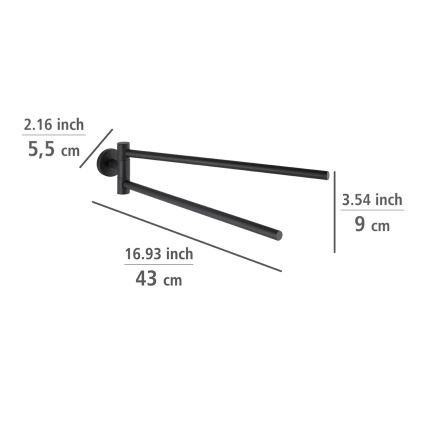 WENKO 24238100-dvieļu turētājs BOSIO BLACK 5,5x43 cm nerūsējošais tērauds/sudraba