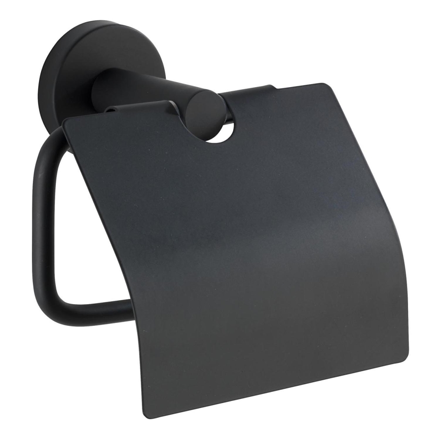 WENKO 24241100-Tualetes papīra turētājs BOSIO BLACK 15x13,5 cm nerūsējošais tērauds/sudraba