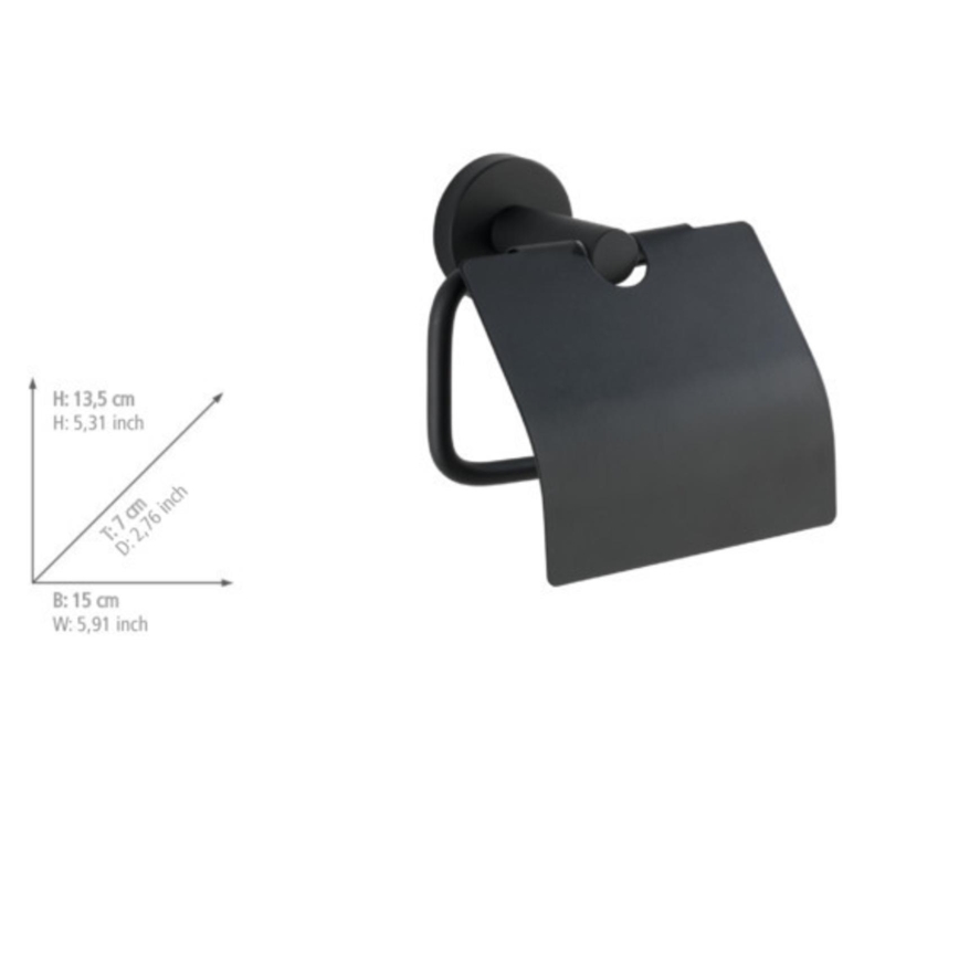 WENKO 24241100-Tualetes papīra turētājs BOSIO BLACK 15x13,5 cm nerūsējošais tērauds/sudraba