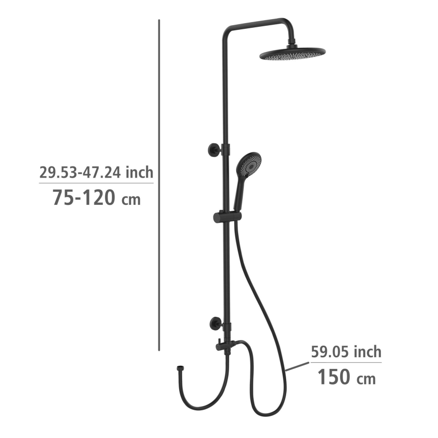 WENKO 25311100 - Dušas komplekts WATERSAVING SYSTEM, 120 cm, melns
