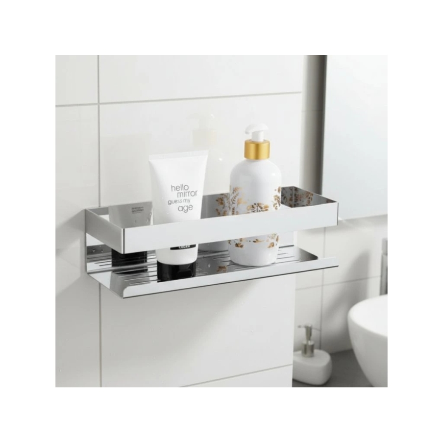 WENKO 25413100-Plaukts TURBO-LOC GENOVA SHINE 30x10,5 cm sudraba krāsā