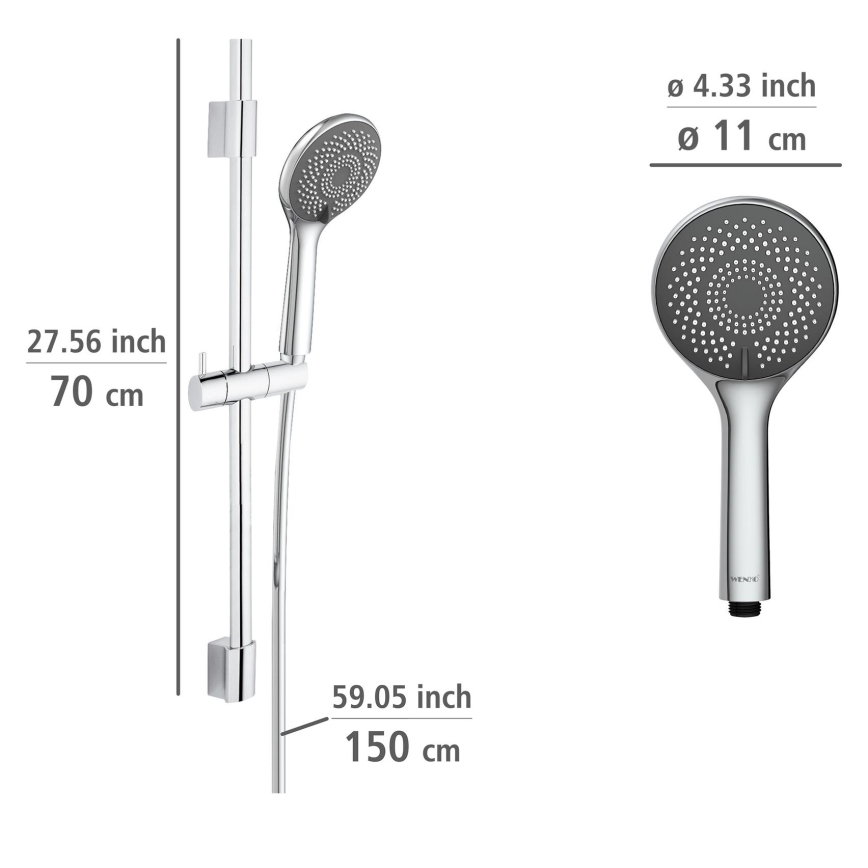 WENKO 25452100 - Dušas komplekts WATERSAVING SYSTEM 70 cm, sudraba krāsā