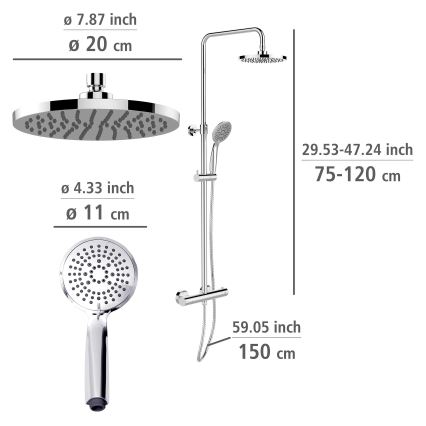 WENKO 25483100 - Dušas sistēma WATERSAVING SYSTEM, 120 cm, spīdīga hroma apdare