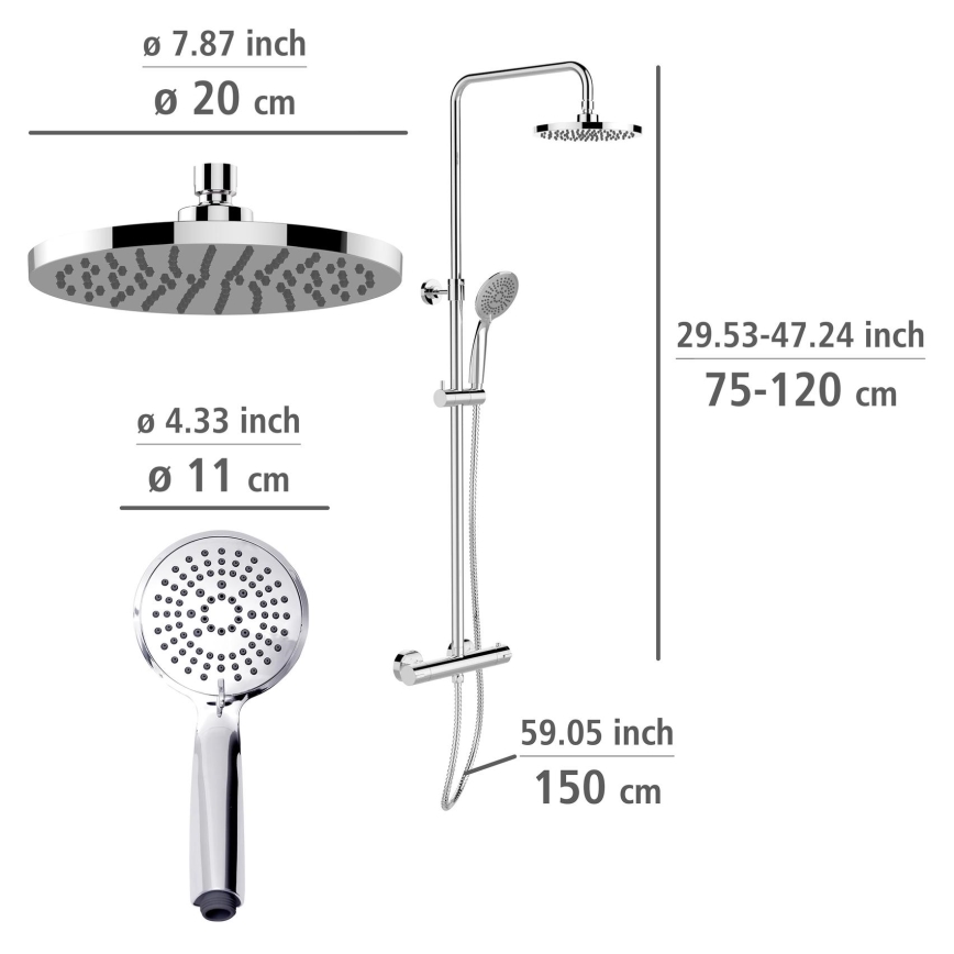 WENKO 25483100 - Dušas sistēma WATERSAVING SYSTEM, 120 cm, spīdīga hroma apdare