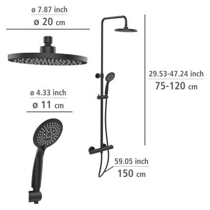 WENKO 25484100 - Dušas sistēma WATERSAVING SYSTEM 12x120 cm melna