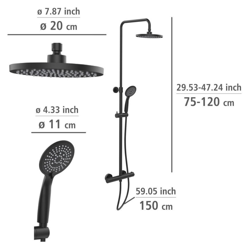 WENKO 25484100 - Dušas sistēma WATERSAVING SYSTEM 12x120 cm melna