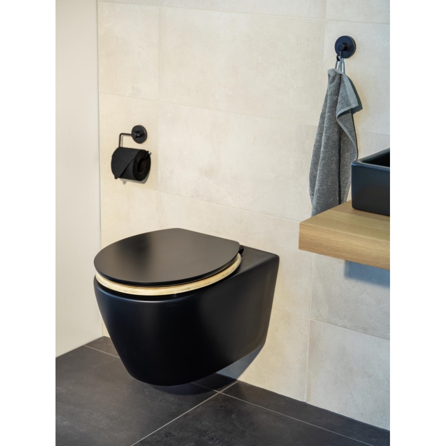 WENKO 25772100 - WC sēdeklis BAMBUZA 37x44 cm melns/brūns/spīdīgs hroms