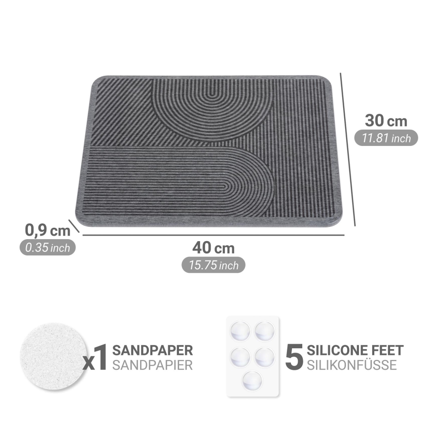 WENKO 54955100 - Trauku žāvēšanas paliktnis DAMON 40x30 cm diatomīts/pelēks