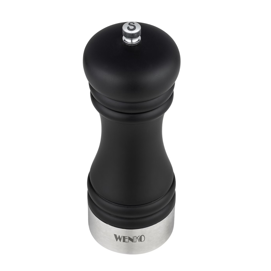 WENKO 55082100-Sāls dzirnaviņas MELNĀ ĀRA VIRTUVE 5x17,5 cm sudraba/melna/balta