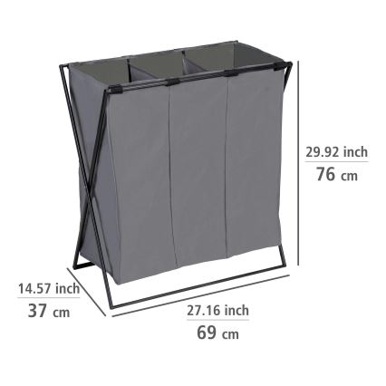 WENKO 71297800 - Veļas grozs TRIO 69x76 cm pelēks/melns