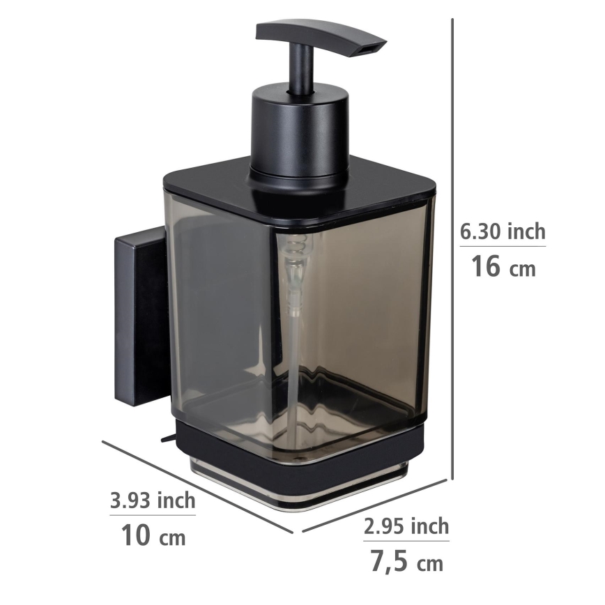 WENKO 71444800 - Šķidro ziepju dozators VACUUM-LOC QUADRO ED 7,5x16 cm melns