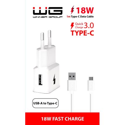 Winner Group- Ātrās uzlādes adapteris 1xUSB-A PD 18W + USB vads USB-C / USB-A 1m