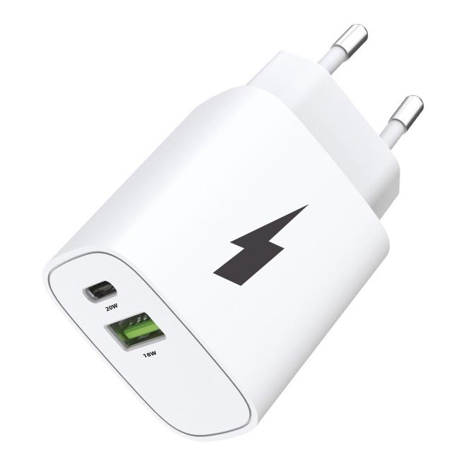 Winner Group - Ātrās uzlādes adapteris 1xUSB-C + 1xUSB-A Power Delivery 20W balta