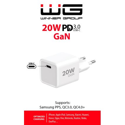 Winner Group - Ātrās uzlādes adapteris 1xUSB-C Power Delivery 20W balta
