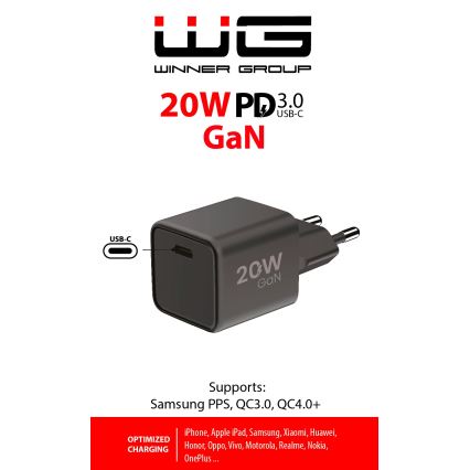 Winner Group - Ātrās uzlādes adapteris 1xUSB-C Power Delivery 20W melna