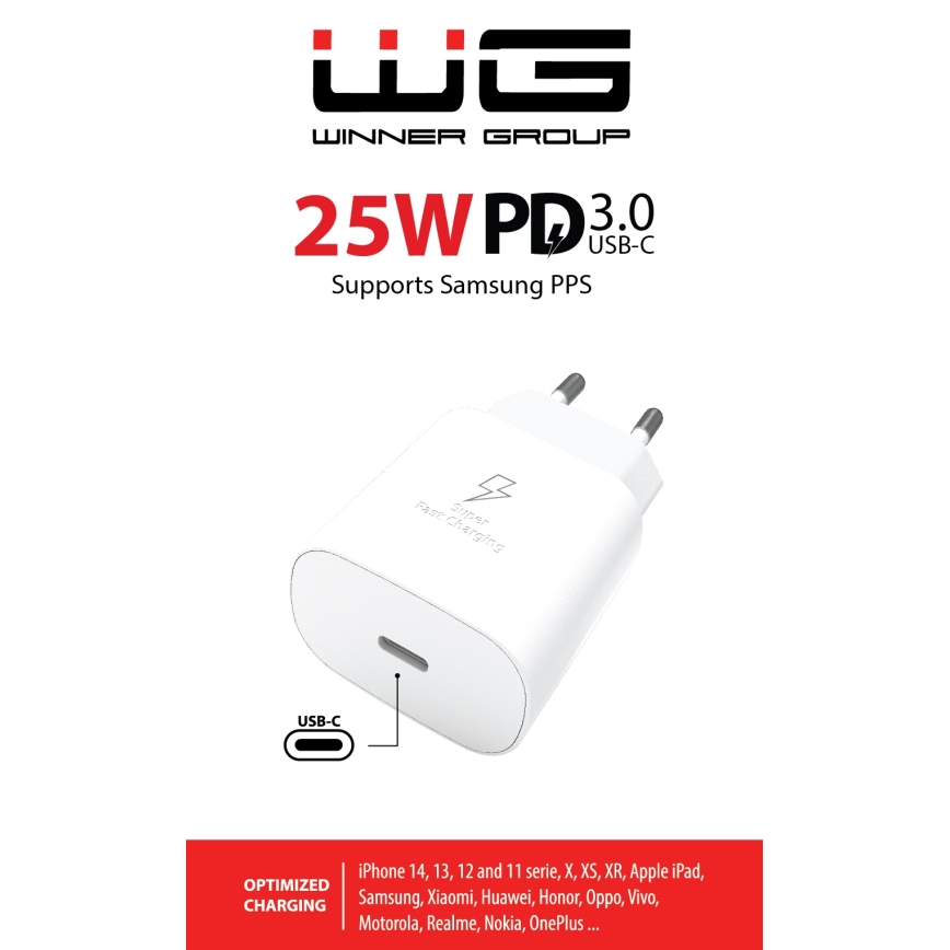 Winner Group - Ātrās uzlādes adapteris 1xUSB-C Power Delivery 25W balta