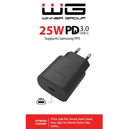 Winner Group - Ātrās uzlādes adapteris 1xUSB-C Power Delivery 25W melna
