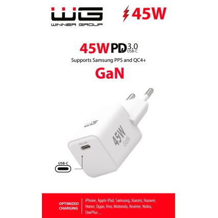 Winner Group - Ātrās uzlādes adapteris 1xUSB-C Power Delivery 45W balta