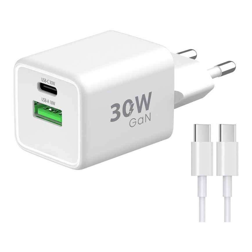 Winner Group - Ātrās uzlādes adapteris 2xUSB PD 30W + USB vads USB-C / USB-C 1m