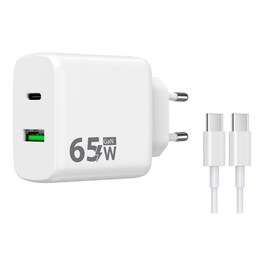 Winner Group - Ātrās uzlādes adapteris 2xUSB PD 65W + USB vads USB-C / USB-C 1m