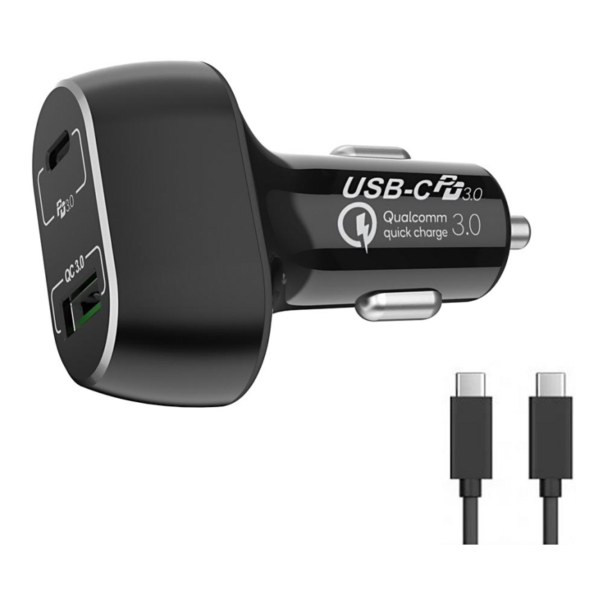 Winner Group - Auto lādētājs 1xUSB-C + 1xUSB-A Power Delivery 63W + USB vads USB-C / USB-C 1 m melna