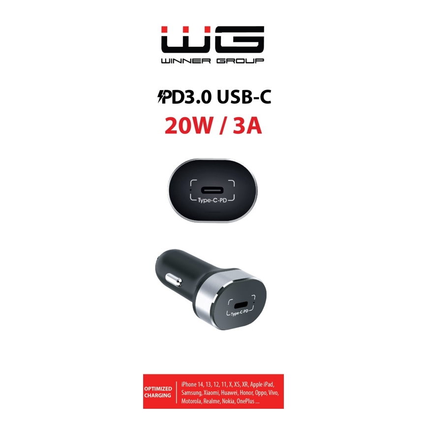 Winner Group - Auto lādētājs 1xUSB-C Power Delivery 20W melna