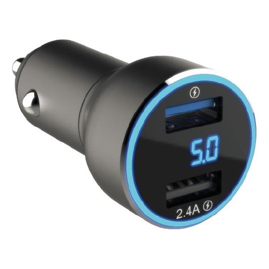 Winner Group - Auto lādētājs ar ekrāns 2xUSB-A Power Delivery 30W melna