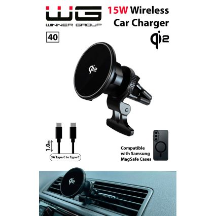 Winner Group - Bezvadu lādētājs un turētājs automašīnai 15W Qi2 MagSafe