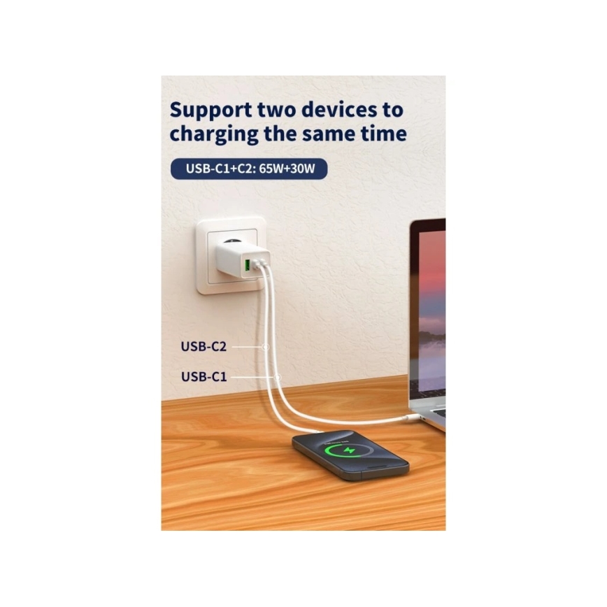 Winner Group - GaN lādētājs 1xUSB-A + 2xUSB-C 100W balts