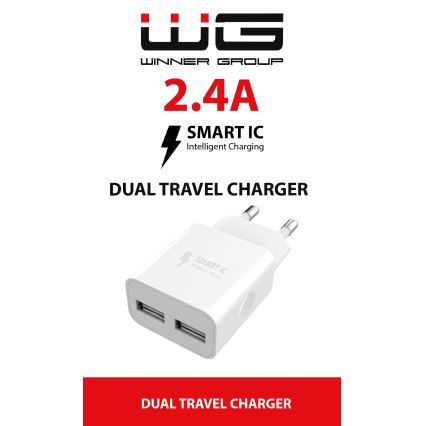 Winner Group - Lādēšanas adapteris 2xUSB-A 12W balta