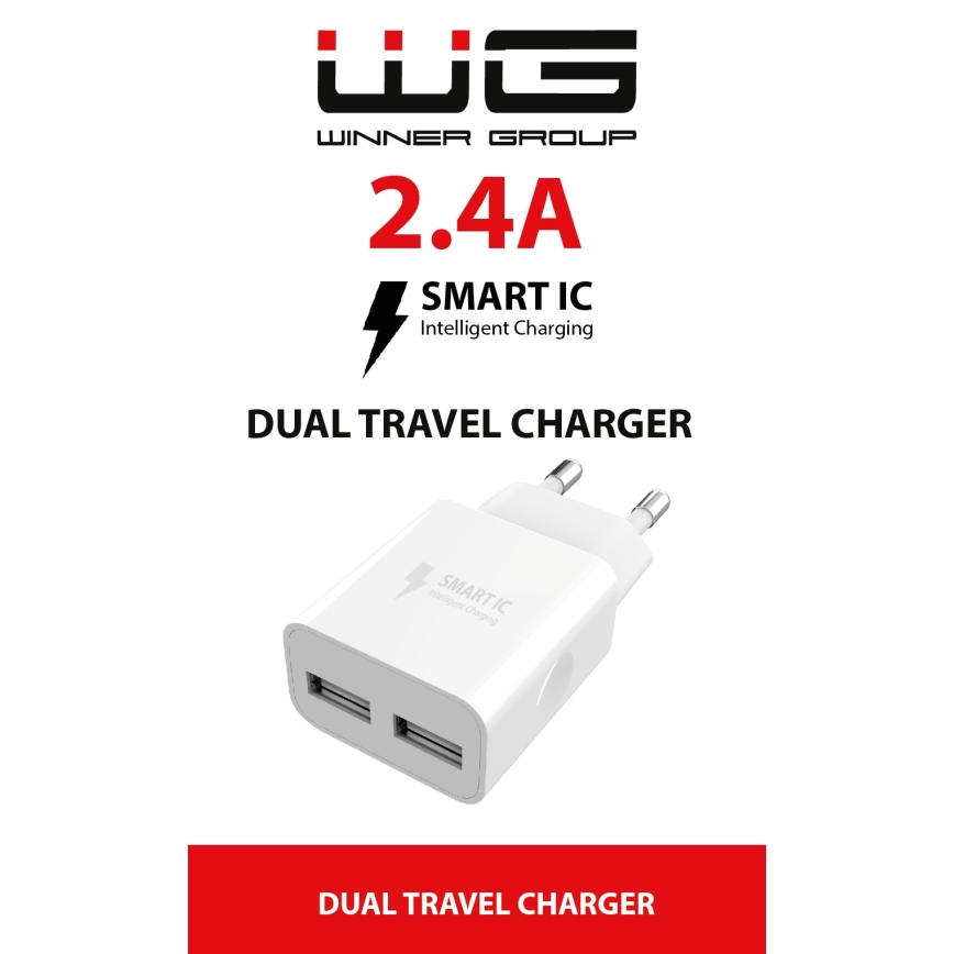 Winner Group - Lādēšanas adapteris 2xUSB-A 12W balta