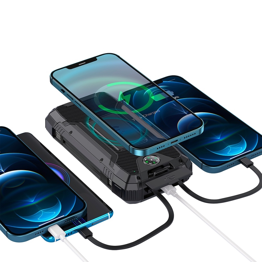Winner Group - Lādētājakumulators ar bezvadu lādētāju un saules enerģijas panelis 20000 mAh 20W PD