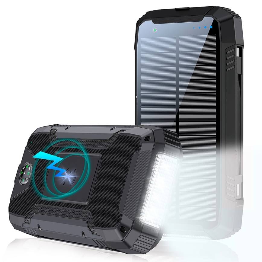 Winner Group - Lādētājakumulators ar bezvadu lādētāju un saules enerģijas panelis 20000 mAh 20W PD