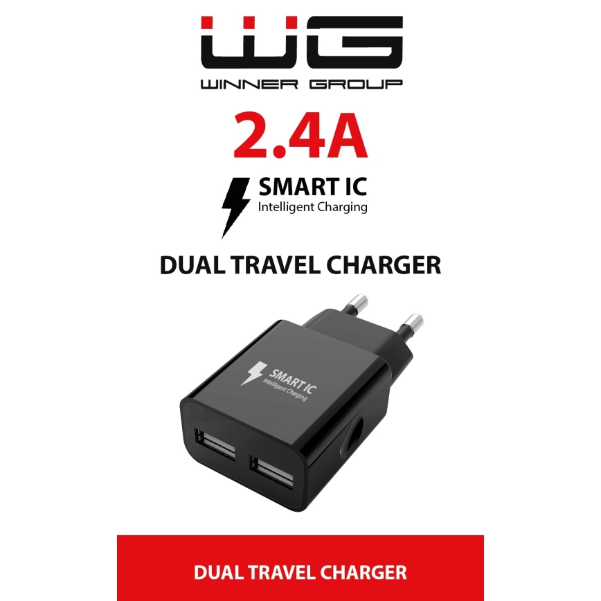 Winner Group - Lādēšanas adapteris 2xUSB-A 12W melns