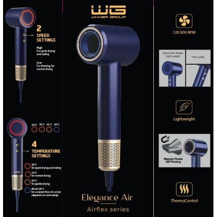 Winner Group - Matu fēns ar jonizatoru Elegance Air 1600W/230V zila SCHUKO