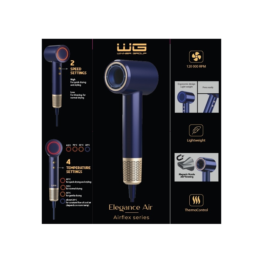 Winner Group - Matu fēns ar jonizatoru Elegance Air 1600W/230V zila SCHUKO