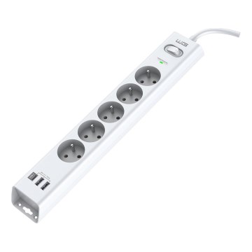 Winner Group - Pārsprieguma aizsardzības sloksne ar 5 kontaktligzdām + 2x USB-A + 1x USB-C, balta