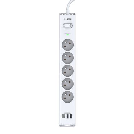 Winner Group - Pārsprieguma aizsardzības sloksne ar 5 kontaktligzdām + 2x USB-A + 1x USB-C, balta