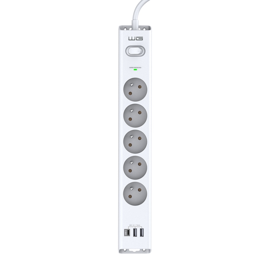 Winner Group - Pārsprieguma aizsardzības sloksne ar 5 kontaktligzdām + 2x USB-A + 1x USB-C, balta