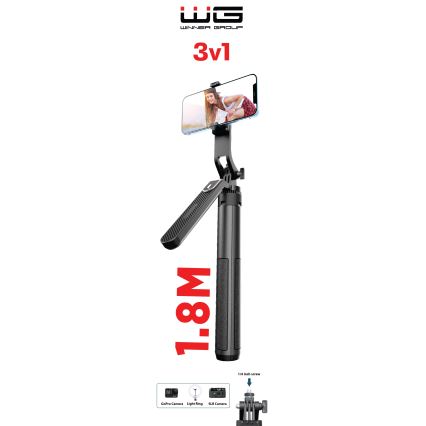 Winner Group - Selfiju nūja 3in1 ar statīvu 55 mAh 180 cm melna