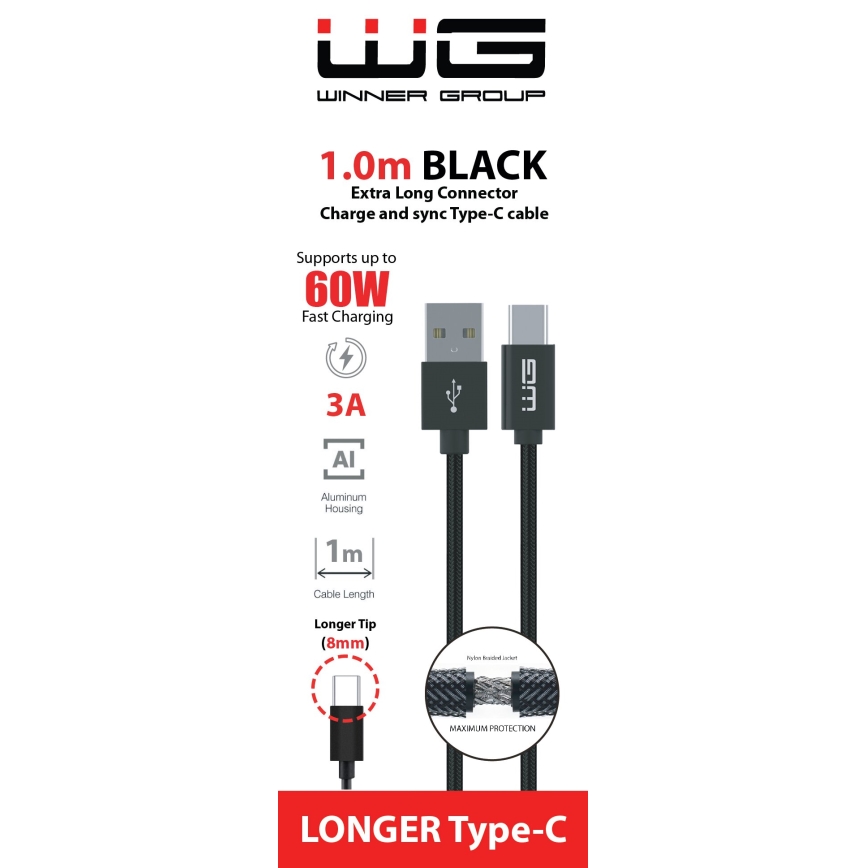 Winner Group - USB vads ar paplašinātu savienotāju USB-C / USB-A 1m melna