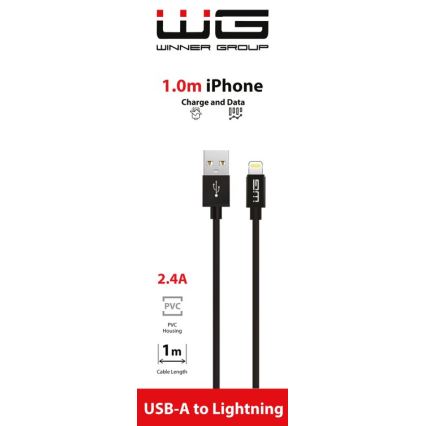Winner Group - USB vads Lightning / USB-A 1m melna