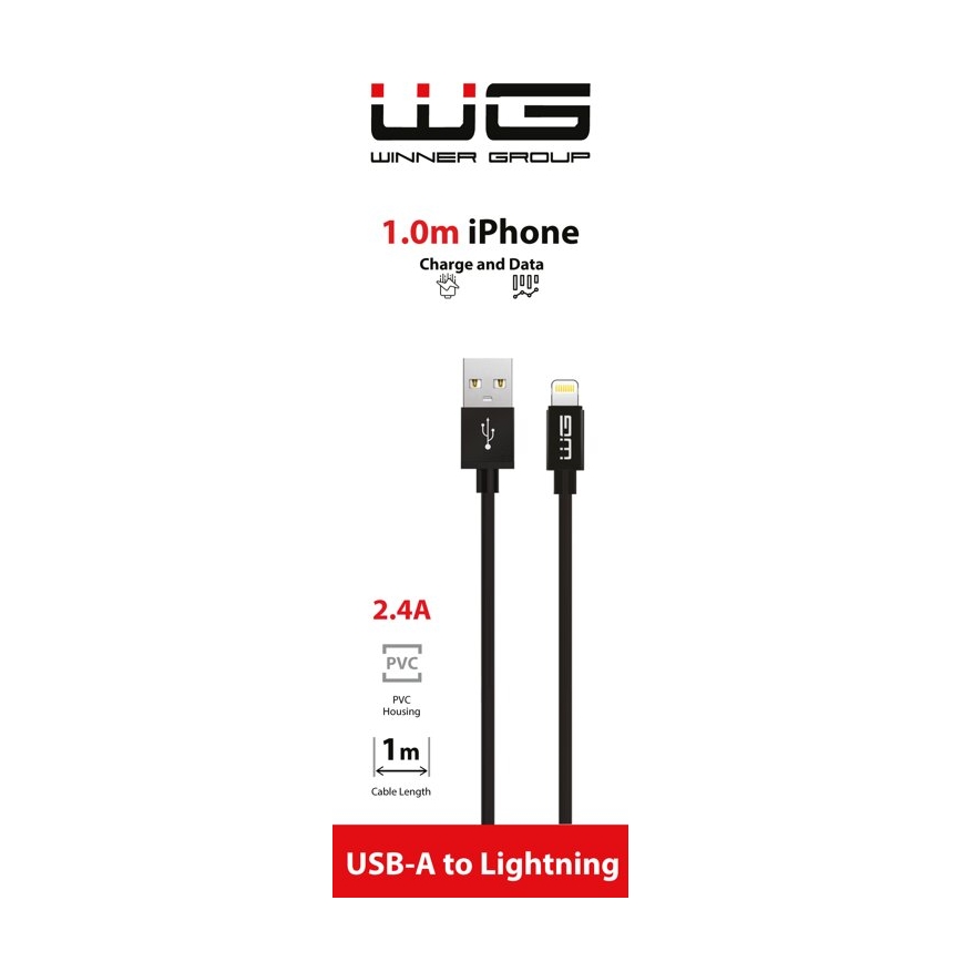 Winner Group - USB vads Lightning / USB-A 1m melna