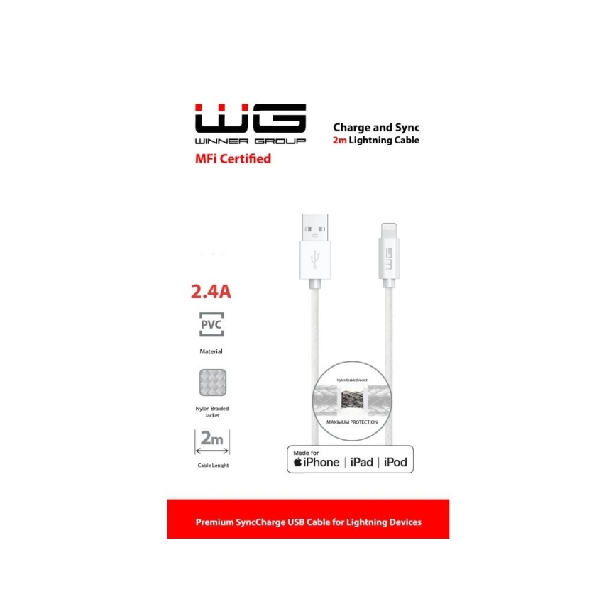 Winner Group - USB vads MFI Lightning / USB-A 2m balta