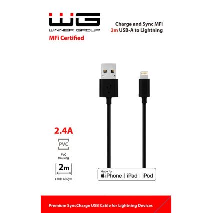 Winner Group - USB vads MFI Lightning / USB-A 2m melna